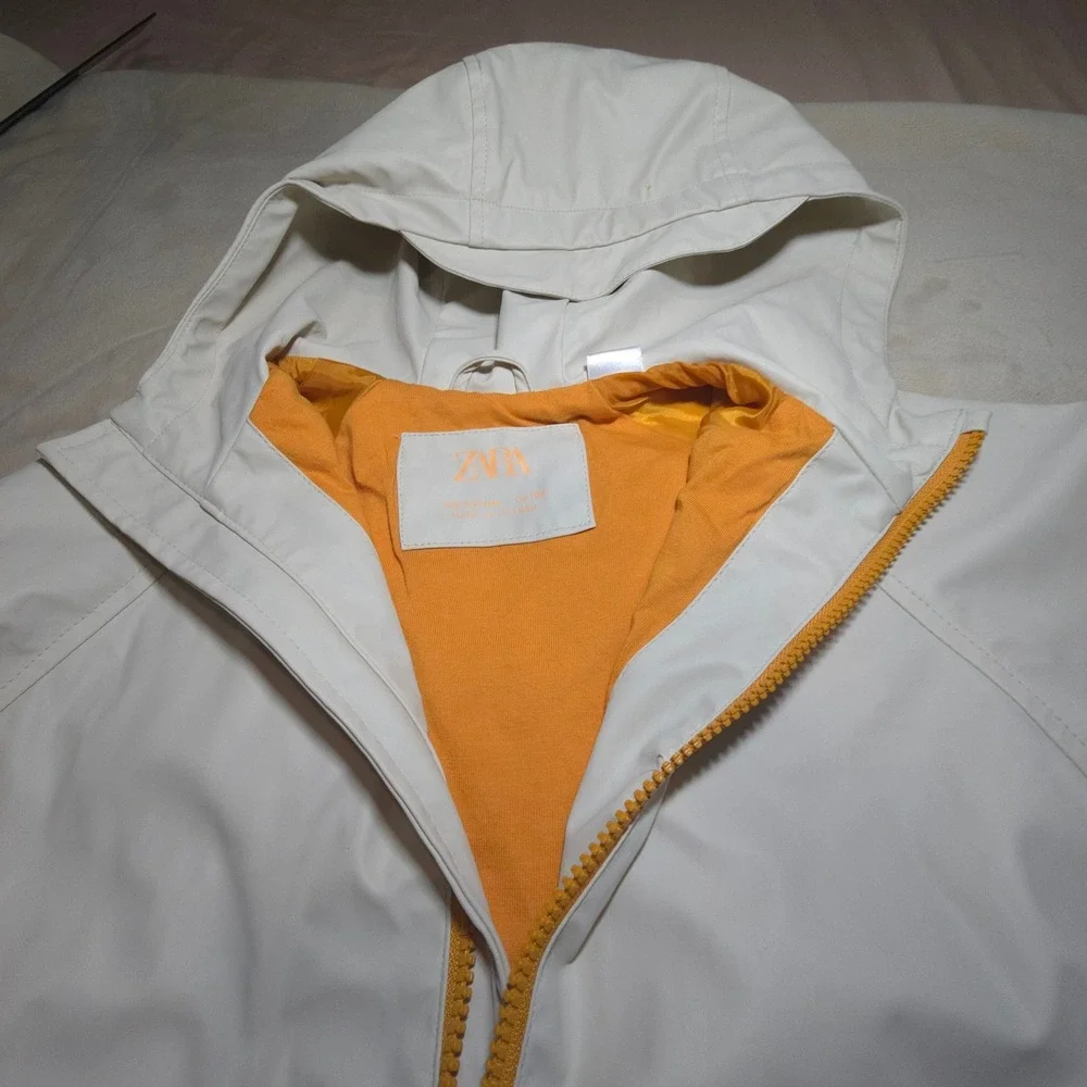 Zara Kids Rain Jacket‎ Hooded Colorblock Yellow Cream Size 3-4 Years NWOT